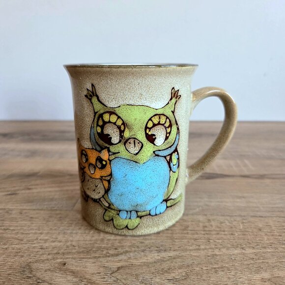Vintage Pier One large mug with Owls mama and baby - Picture 2 of 6